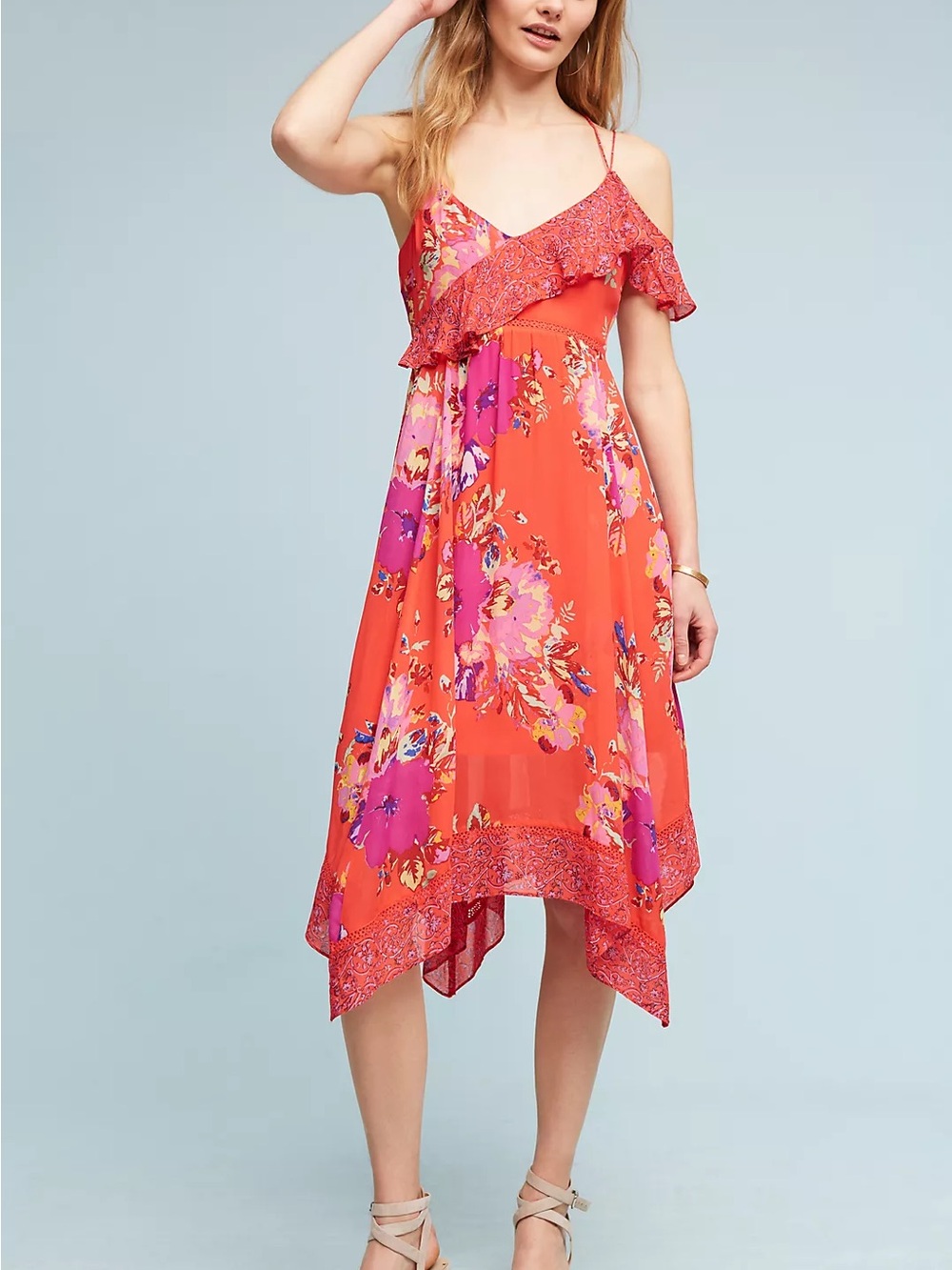 Anthropologie Maeve Y2K Grecia Fairycore Maximalist Boho Floral Ruffle Dress.